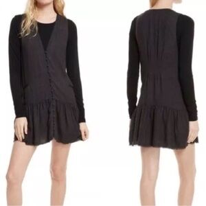 Free People Anas Black-Gray Houndstooth Mini Sleeveless Dress